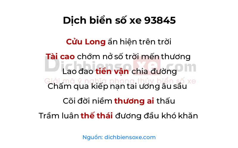 Dịch thơ biển số 93845