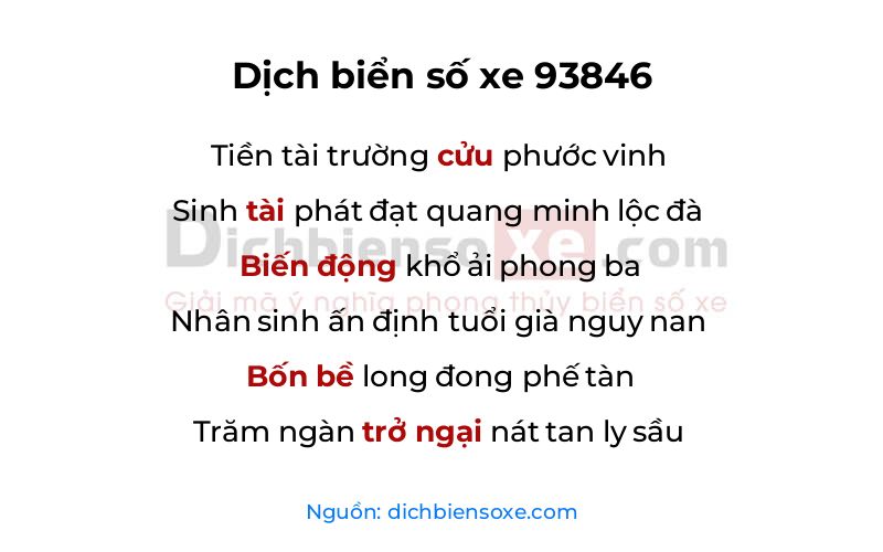 Dịch thơ biển số 93846
