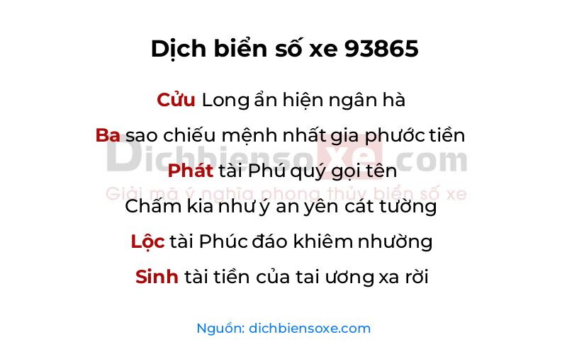 Dịch thơ biển số 93865