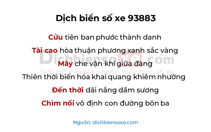 Dịch thơ biển số 93883