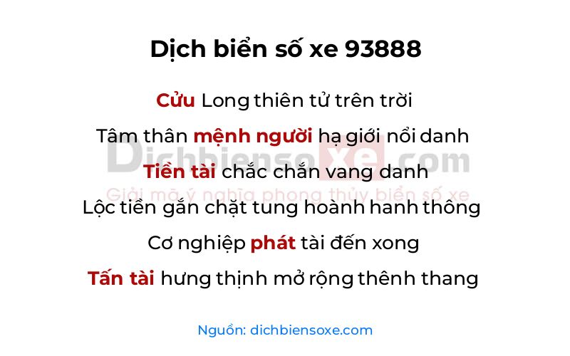 Dịch thơ biển số 93888