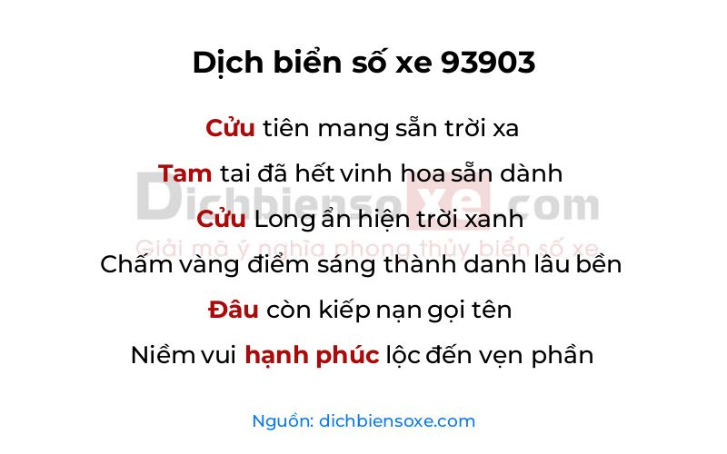 Dịch thơ biển số 93903
