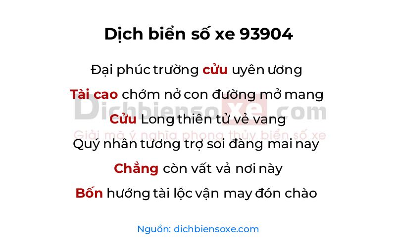 Dịch thơ biển số 93904