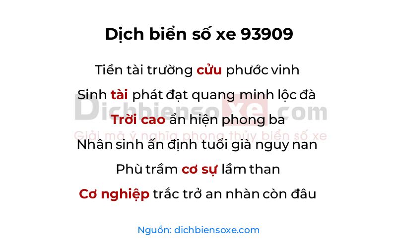 Dịch thơ biển số 93909