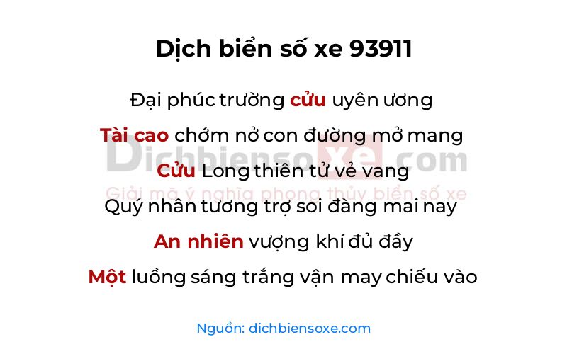 Dịch thơ biển số 93911