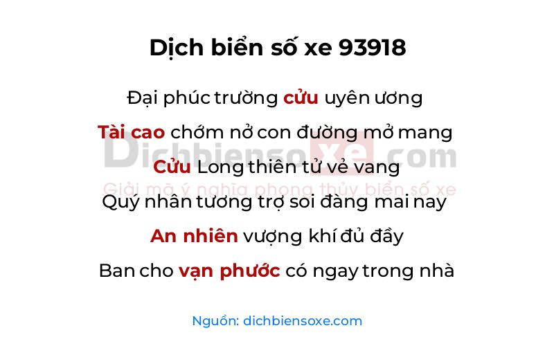 Dịch thơ biển số 93918