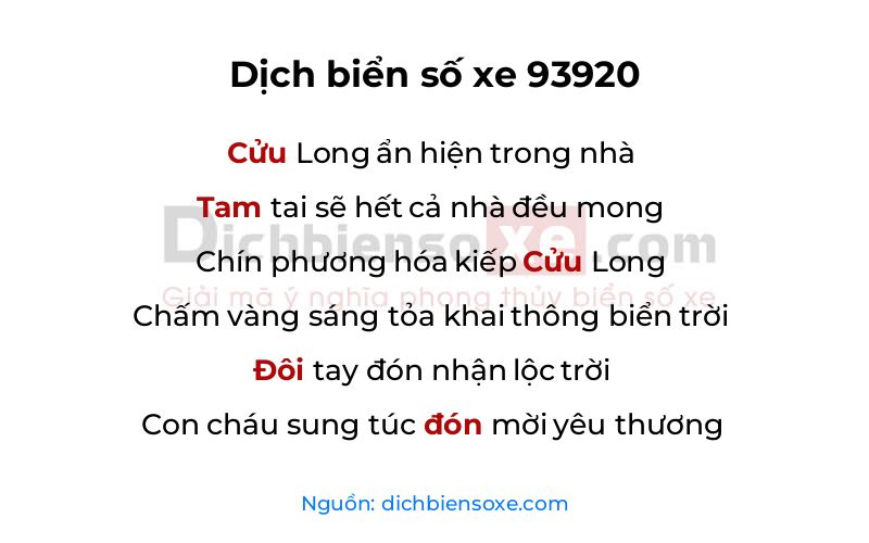 Dịch thơ biển số 93920
