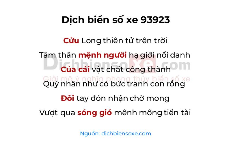 Dịch thơ biển số 93923