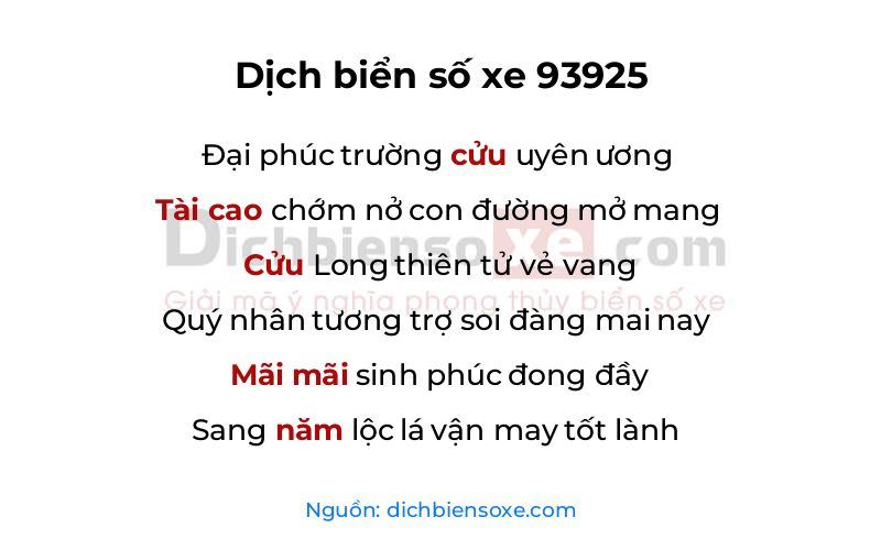 Dịch thơ biển số 93925