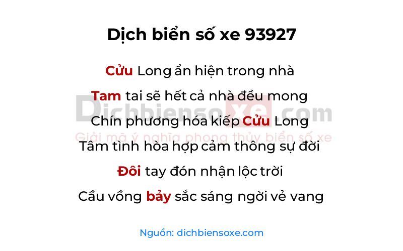 Dịch thơ biển số 93927