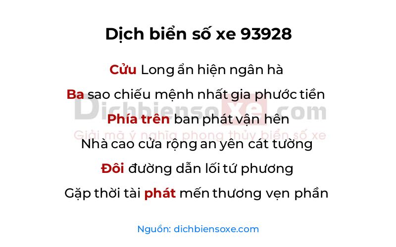 Dịch thơ biển số 93928