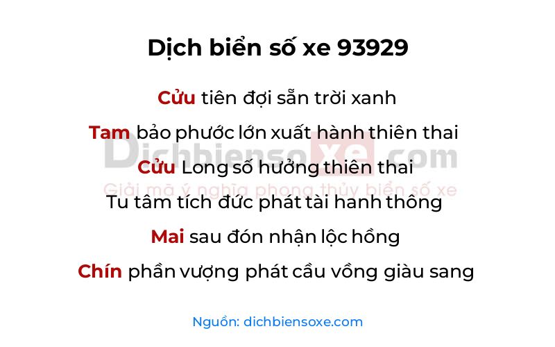 Dịch thơ biển số 93929