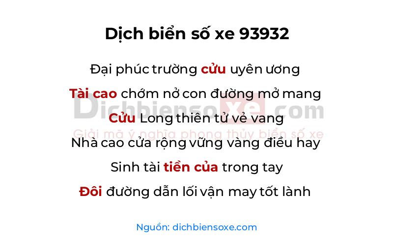 Dịch thơ biển số 93932