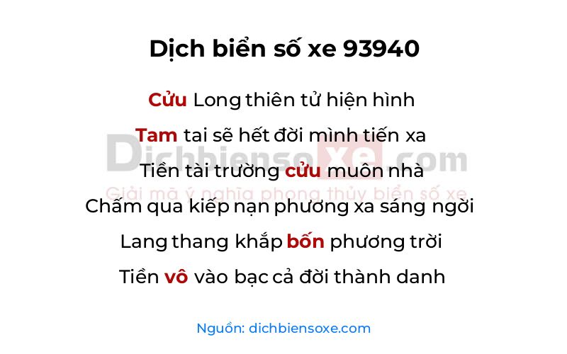 Dịch thơ biển số 93940