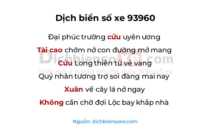 Dịch thơ biển số 93960