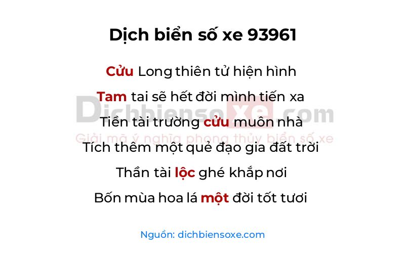 Dịch thơ biển số 93961