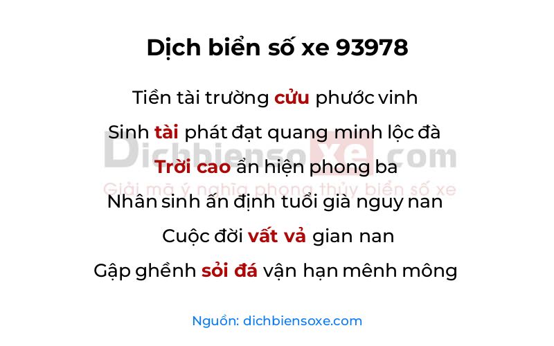 Dịch thơ biển số 93978