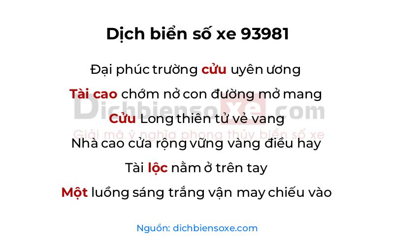 Dịch thơ biển số 93981