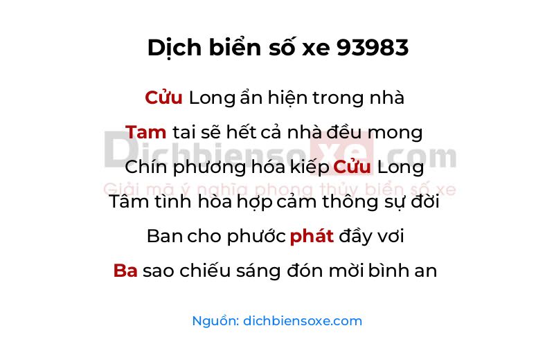 Dịch thơ biển số 93983