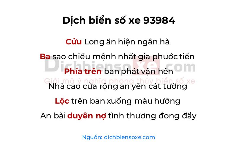 Dịch thơ biển số 93984