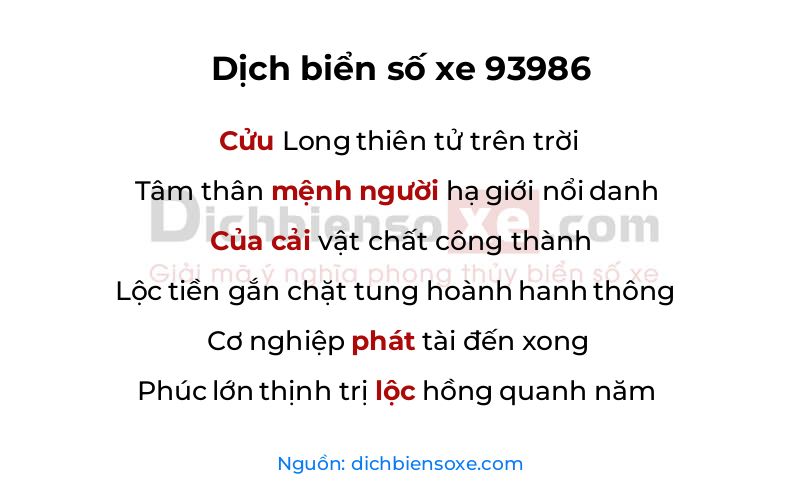 Dịch thơ biển số 93986
