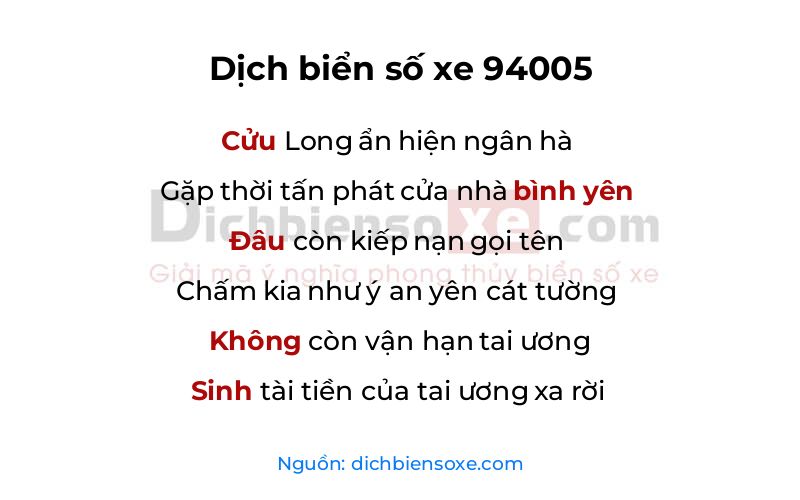 Dịch thơ biển số 94005