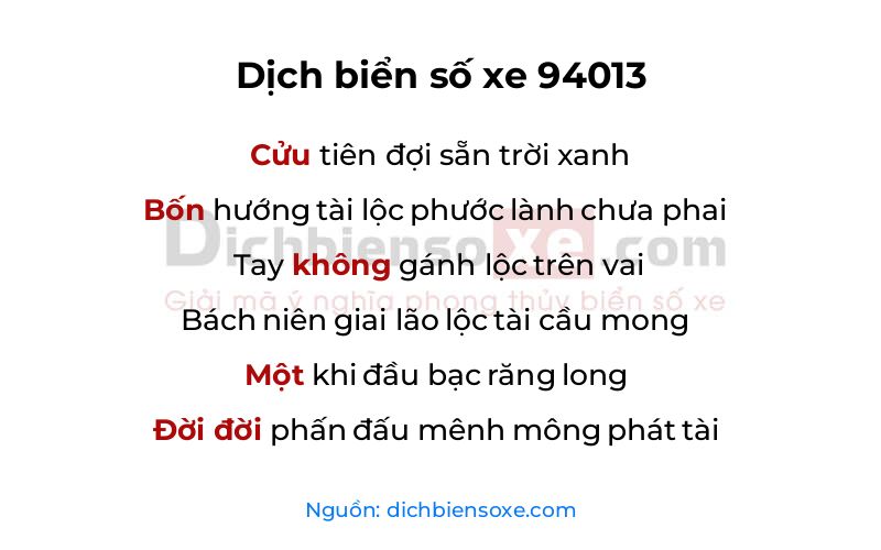 Dịch thơ biển số 94013