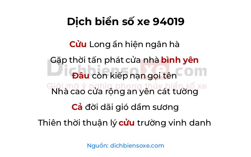 Dịch thơ biển số 94019