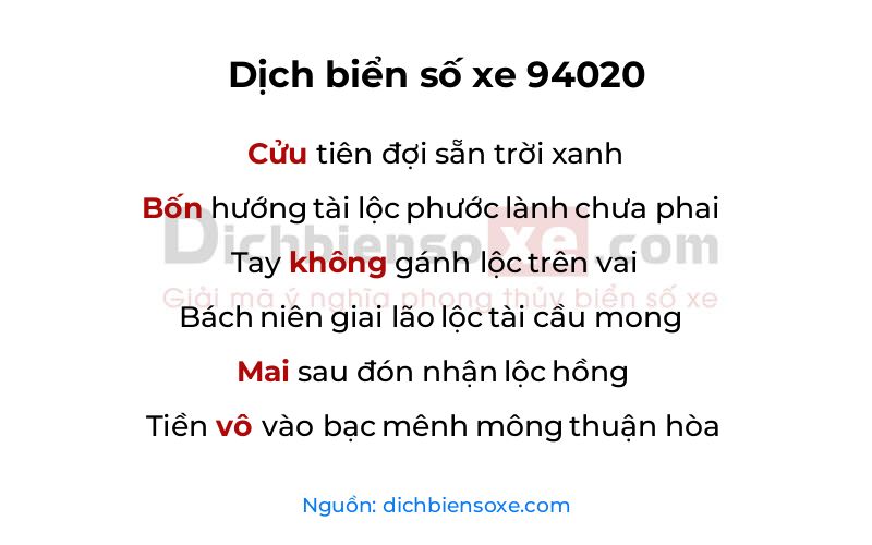 Dịch thơ biển số 94020