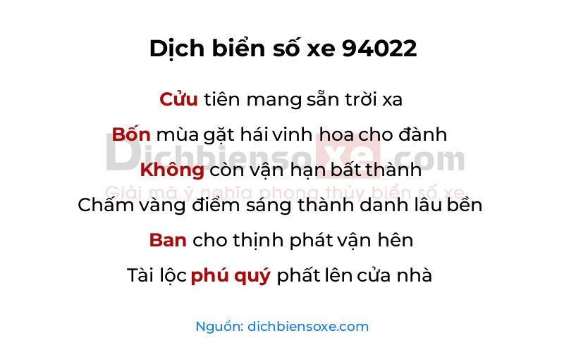 Dịch thơ biển số 94022