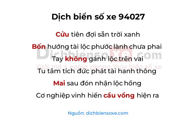 Dịch thơ biển số 94027