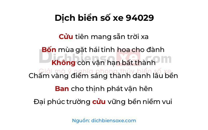 Dịch thơ biển số 94029