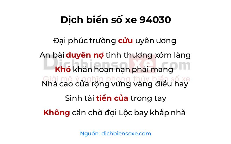 Dịch thơ biển số 94030