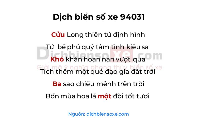 Dịch thơ biển số 94031