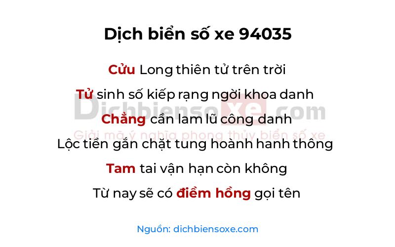 Dịch thơ biển số 94035