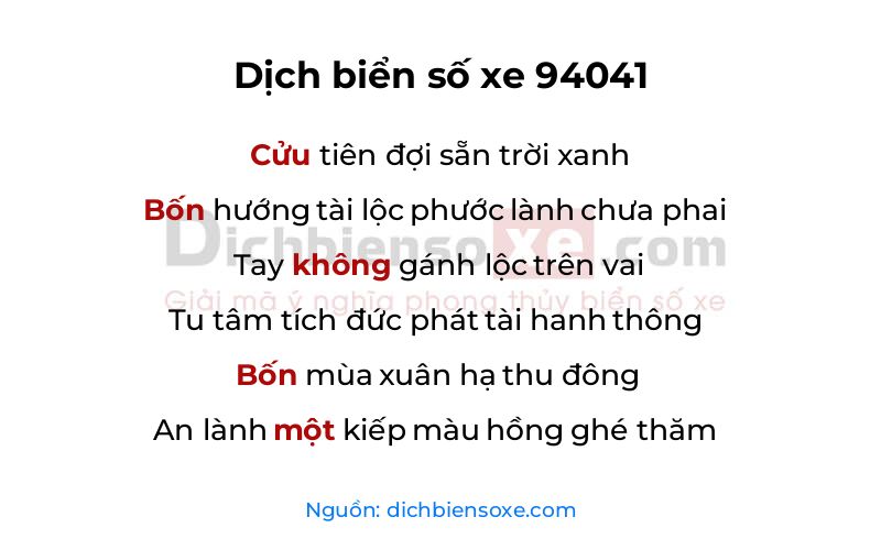 Dịch thơ biển số 94041