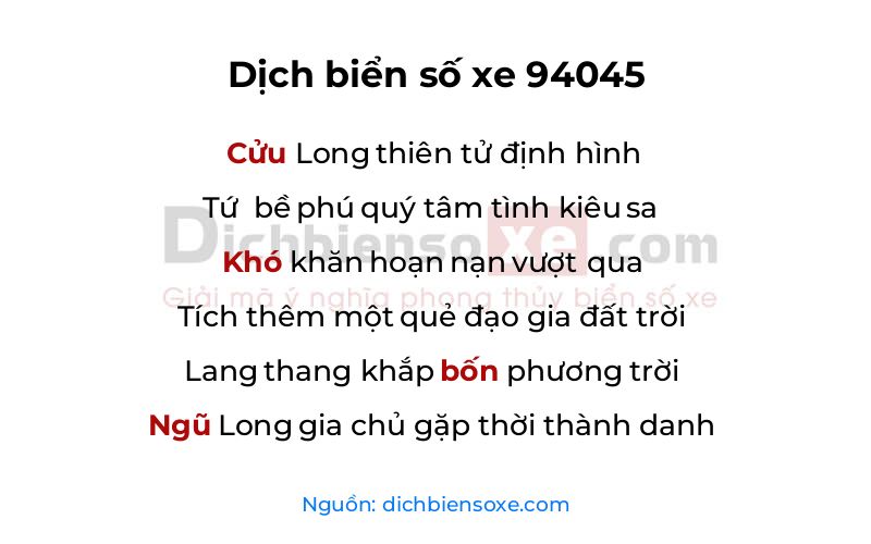 Dịch thơ biển số 94045
