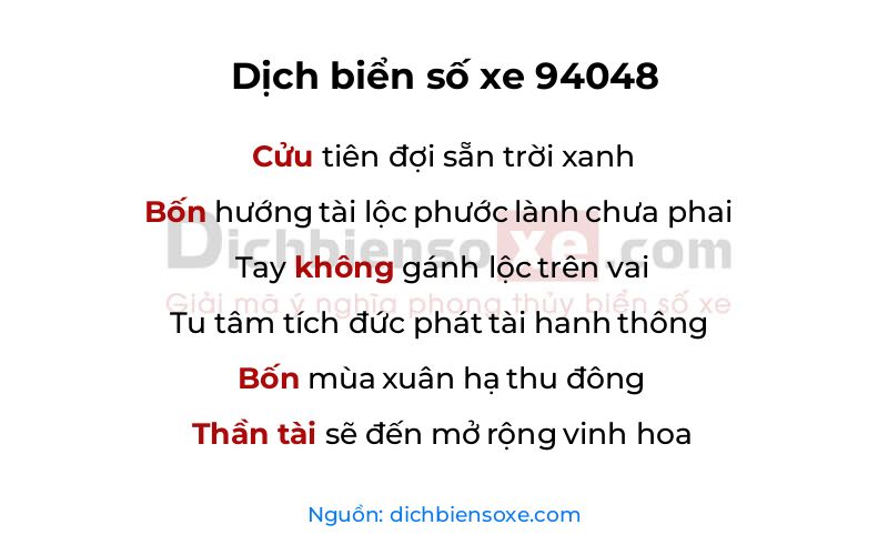 Dịch thơ biển số 94048