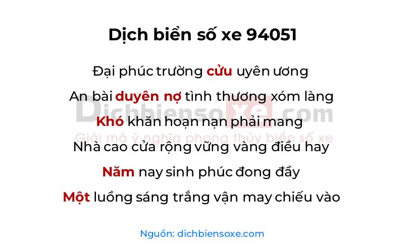 Dịch thơ biển số 94051