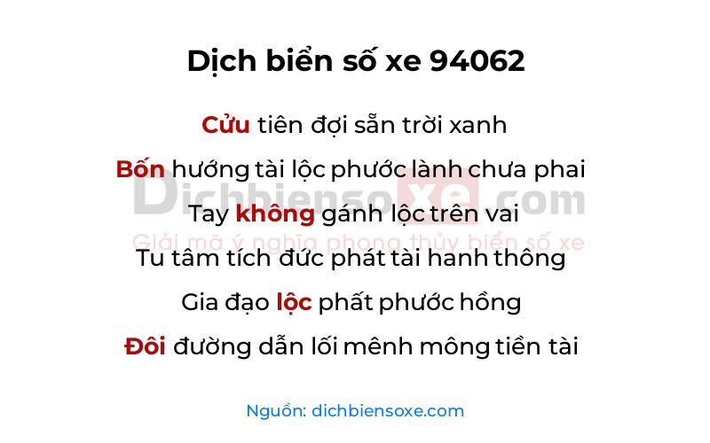 Dịch thơ biển số 94062
