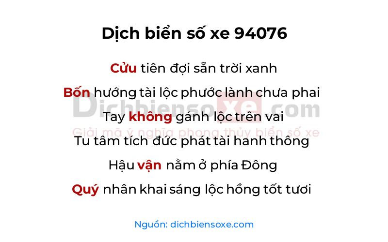 Dịch thơ biển số 94076