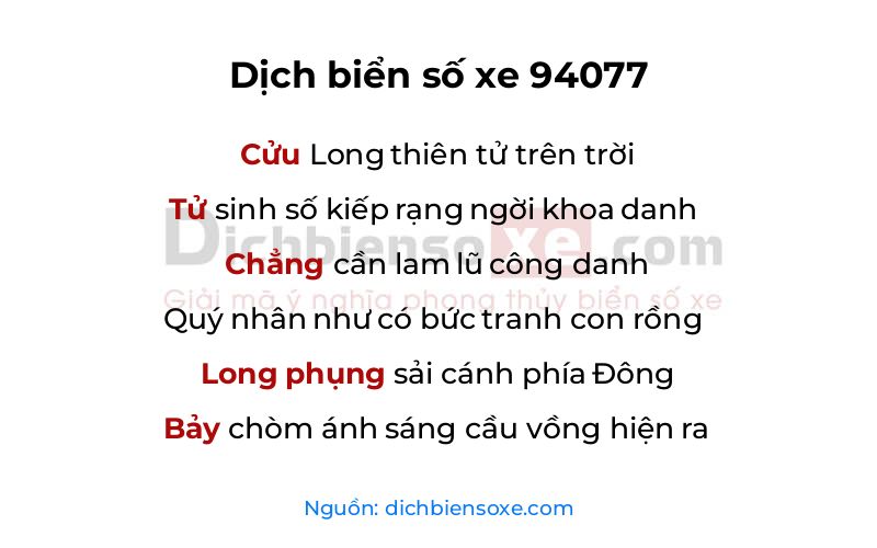 Dịch thơ biển số 94077