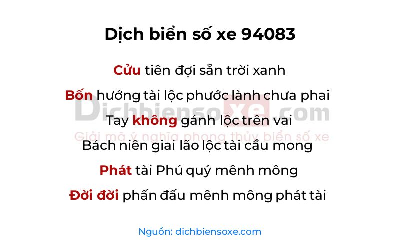 Dịch thơ biển số 94083