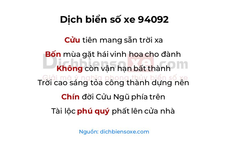 Dịch thơ biển số 94092
