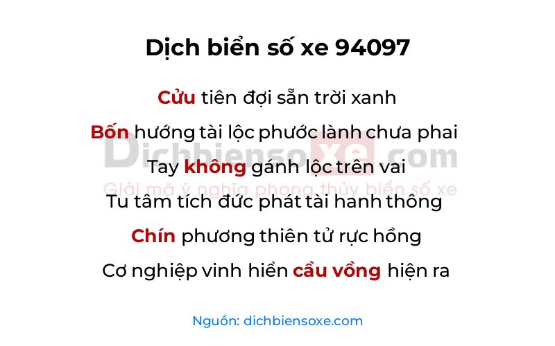Dịch thơ biển số 94097