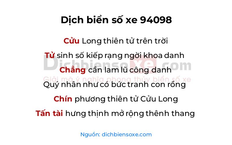 Dịch thơ biển số 94098