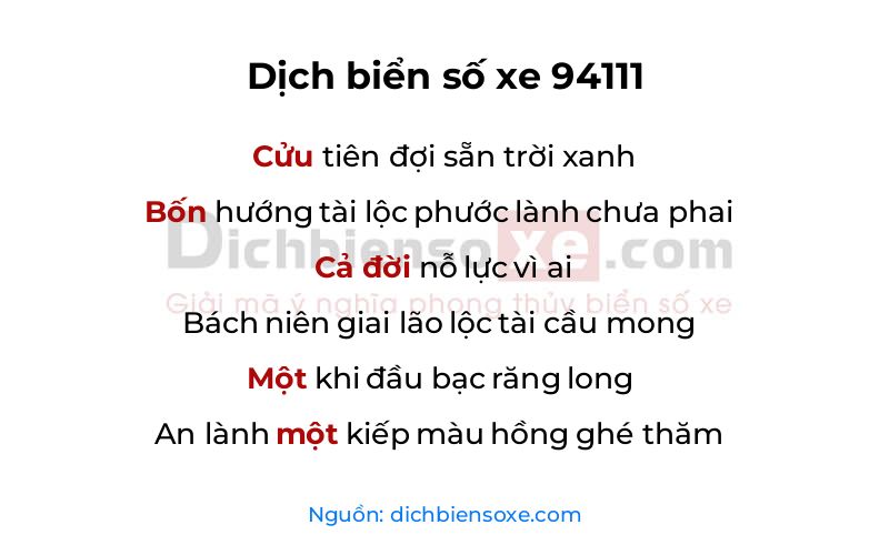 Dịch thơ biển số 94111