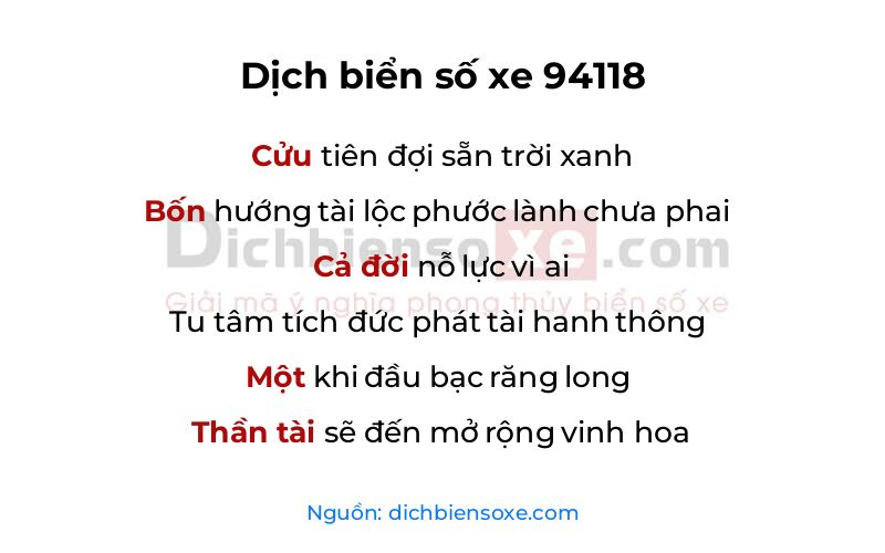 Dịch thơ biển số 94118