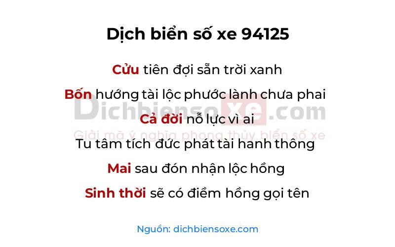 Dịch thơ biển số 94125