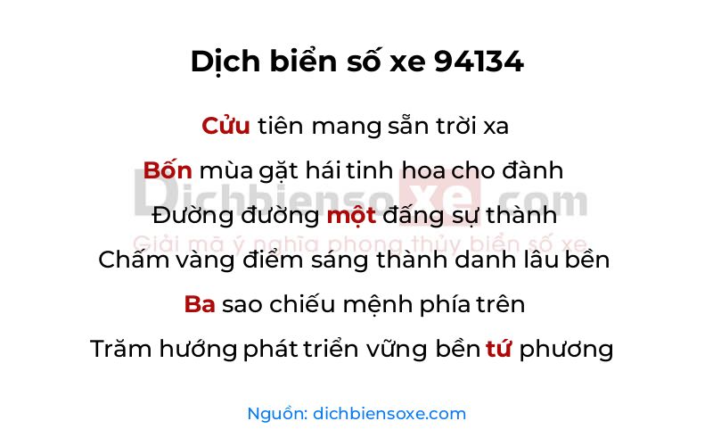 Dịch thơ biển số 94134